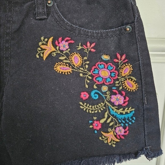 BDG Dree Cheeky Jean Short Charcoal Wash Embroidered Floral Jean Shorts 25