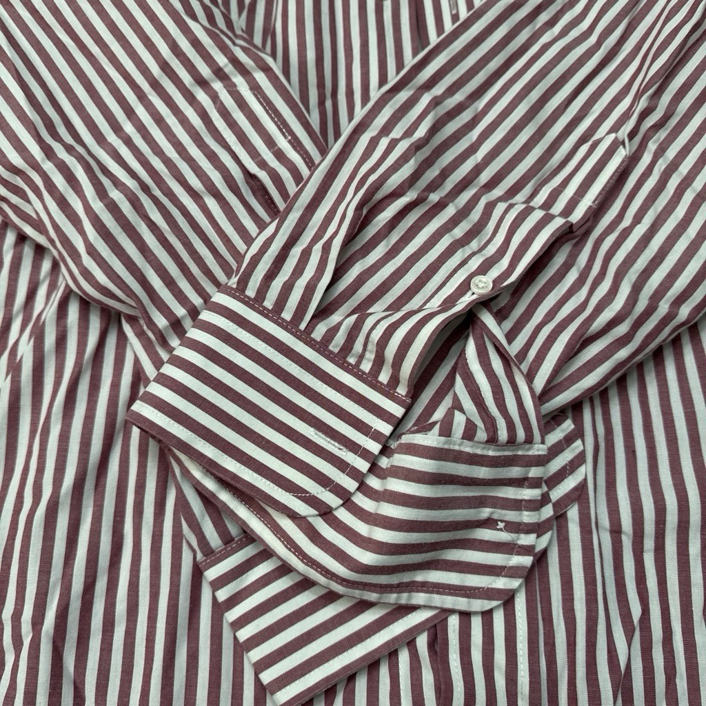 Stafford Wrinkle Free Burgundy/White Striped Dress Shirt Point Collar 16.5×34