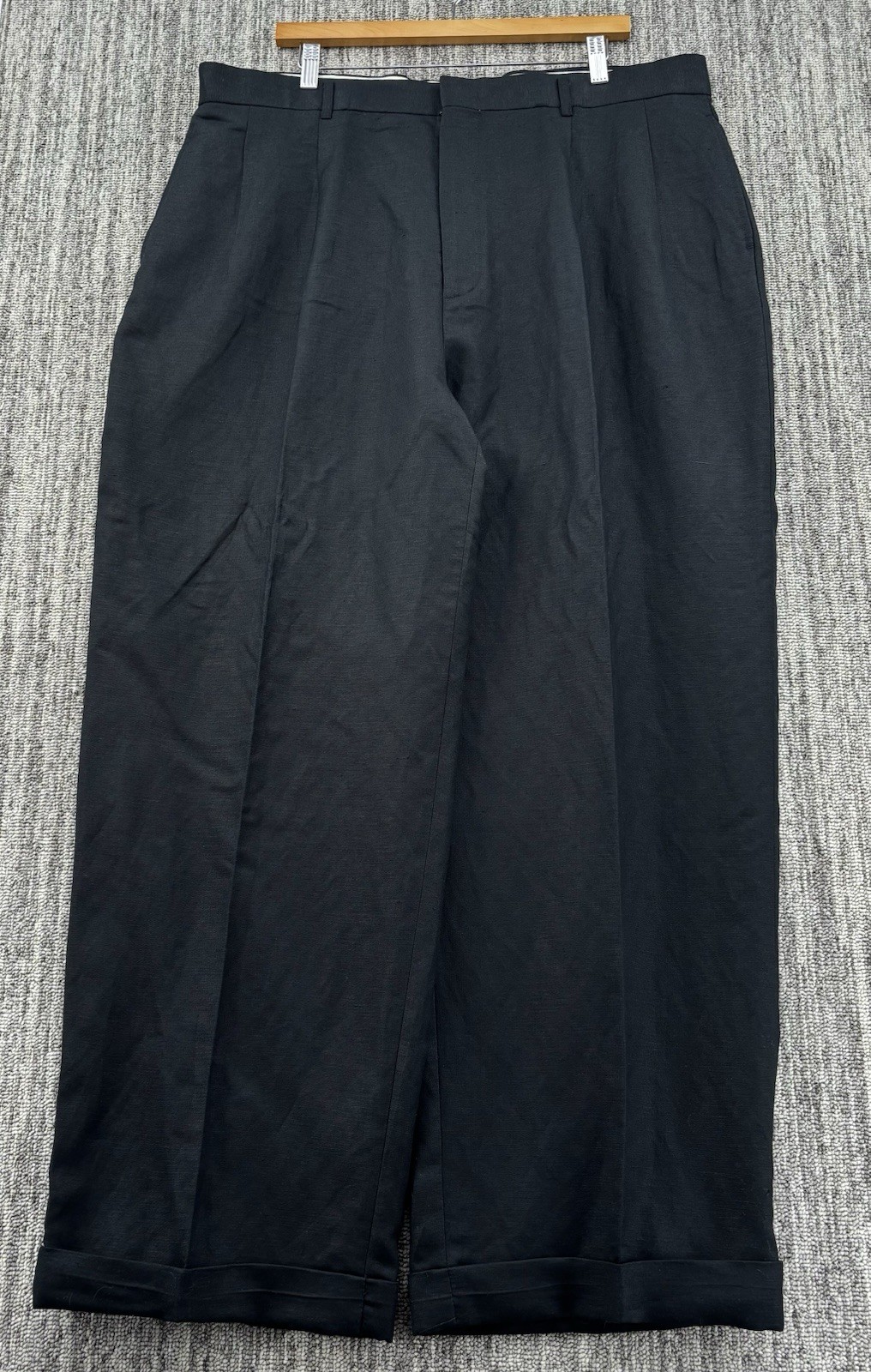 VTG Men’s Baggy Wide Linen Blend Black Pleated Cuffed Dress Pants 38×32 11” Leg