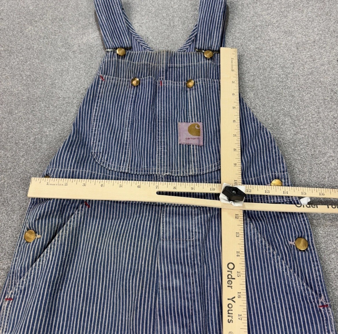 Carhartt Railroad Stripe Dungarees 28×30 Blue Bib Overalls Denim Workwear Mens