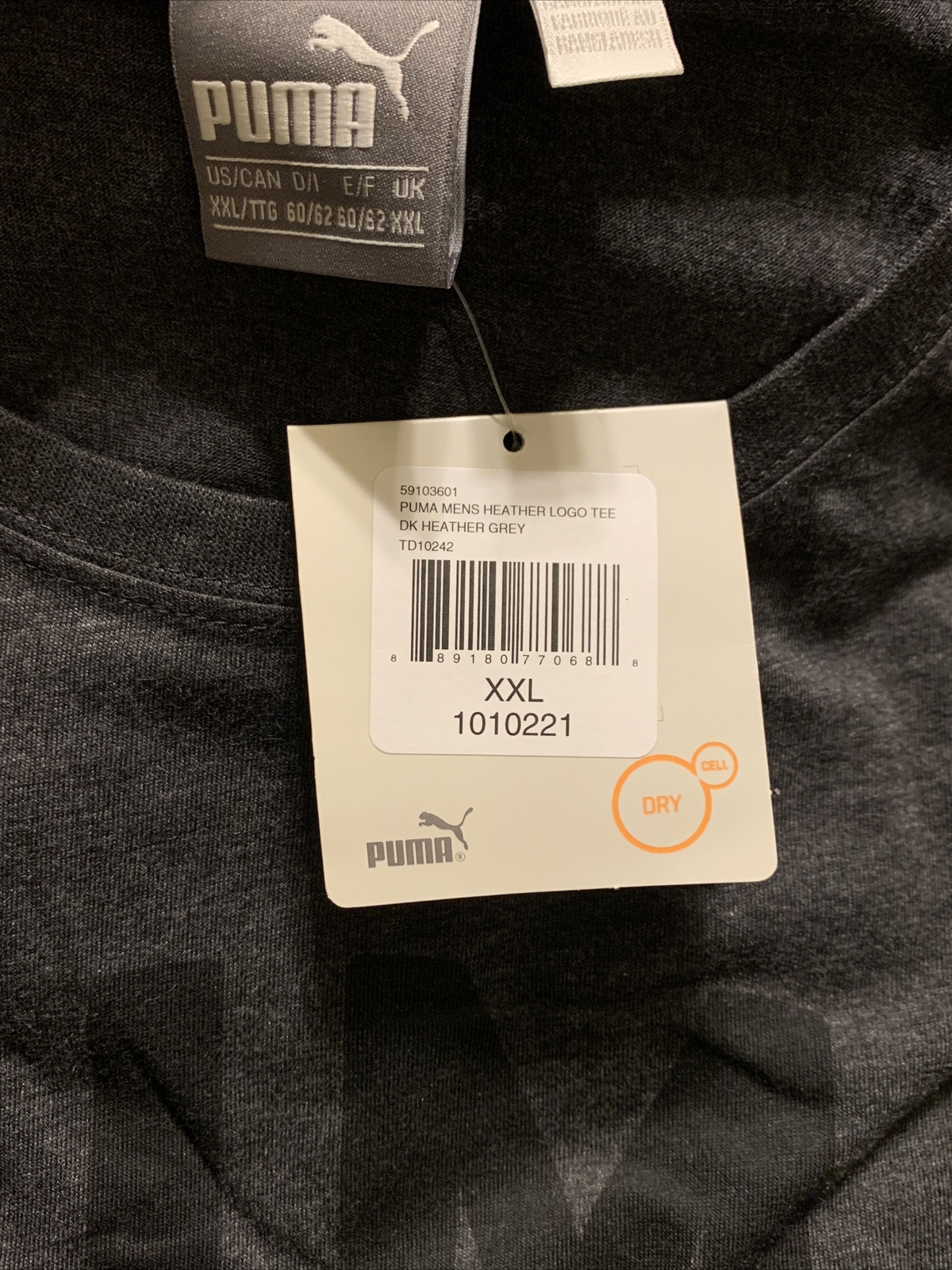 PUMA Men’s Essentials Heather Logo Tee, XXL, Dark Heather Grey, Dry Cell