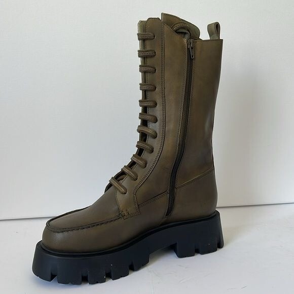 Free People Jones Leather Combat Boots Artichoke Green Women’s Size 9M NIB Chunk