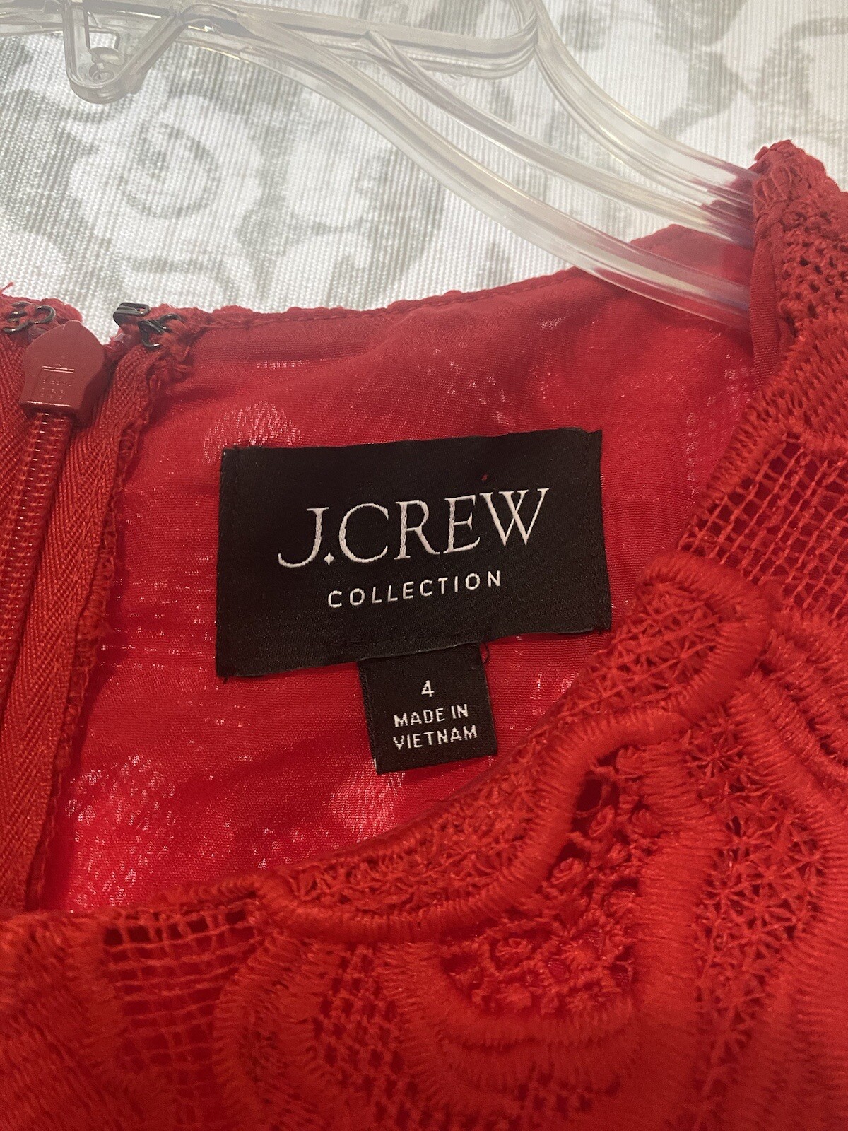 J Crew Collection Classic Lace Overlay Formal Holiday Event Sheath Dress Red 4