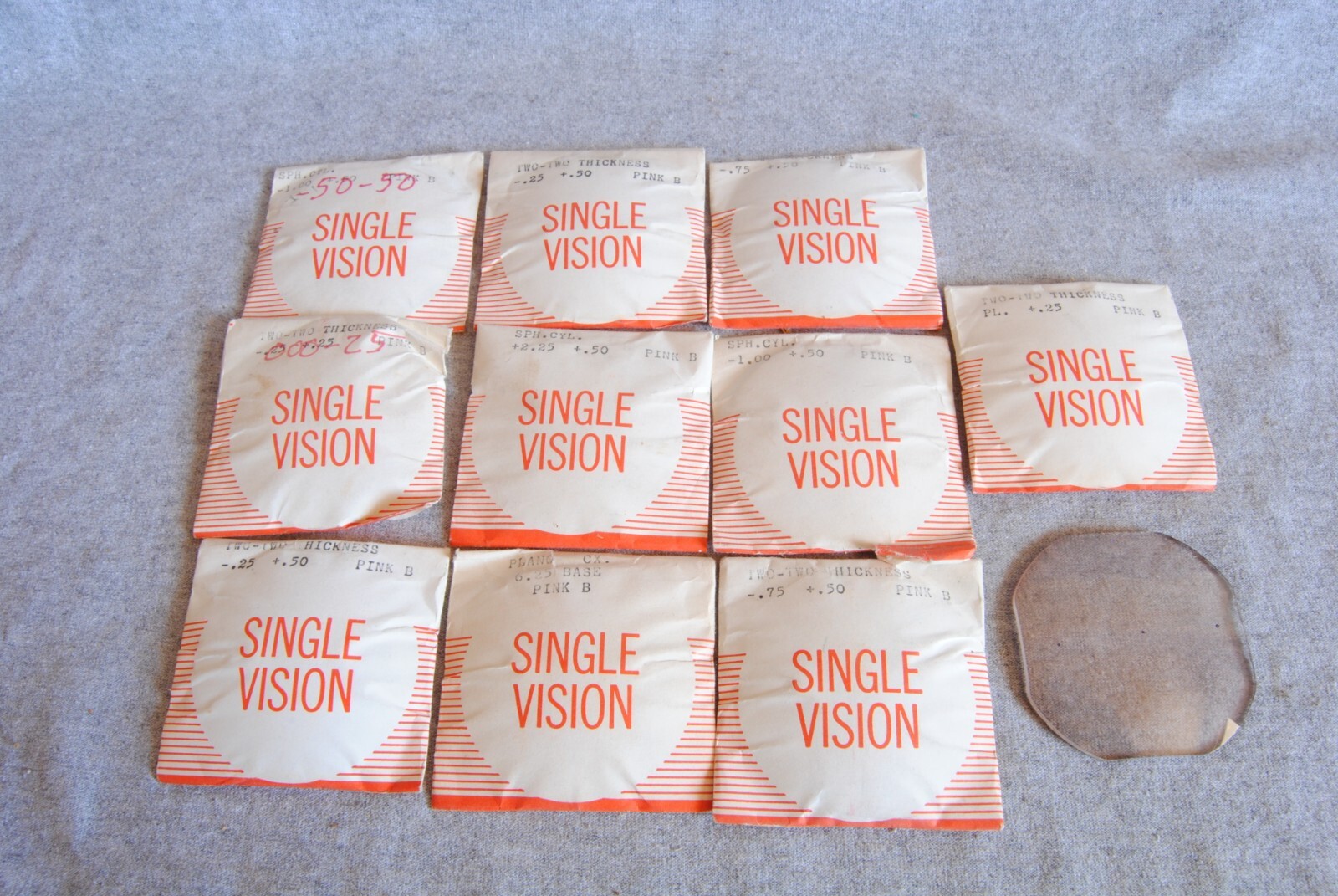 10 single vision pink b tint vintage eyeglass lens blanks uncut nos 52mm