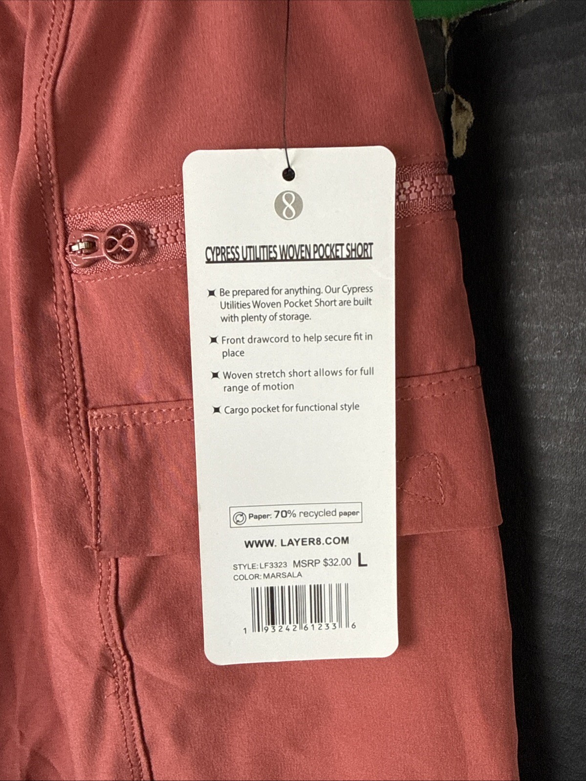 Layer 8 Woven Utility Pocket Shorts Size L Marsala