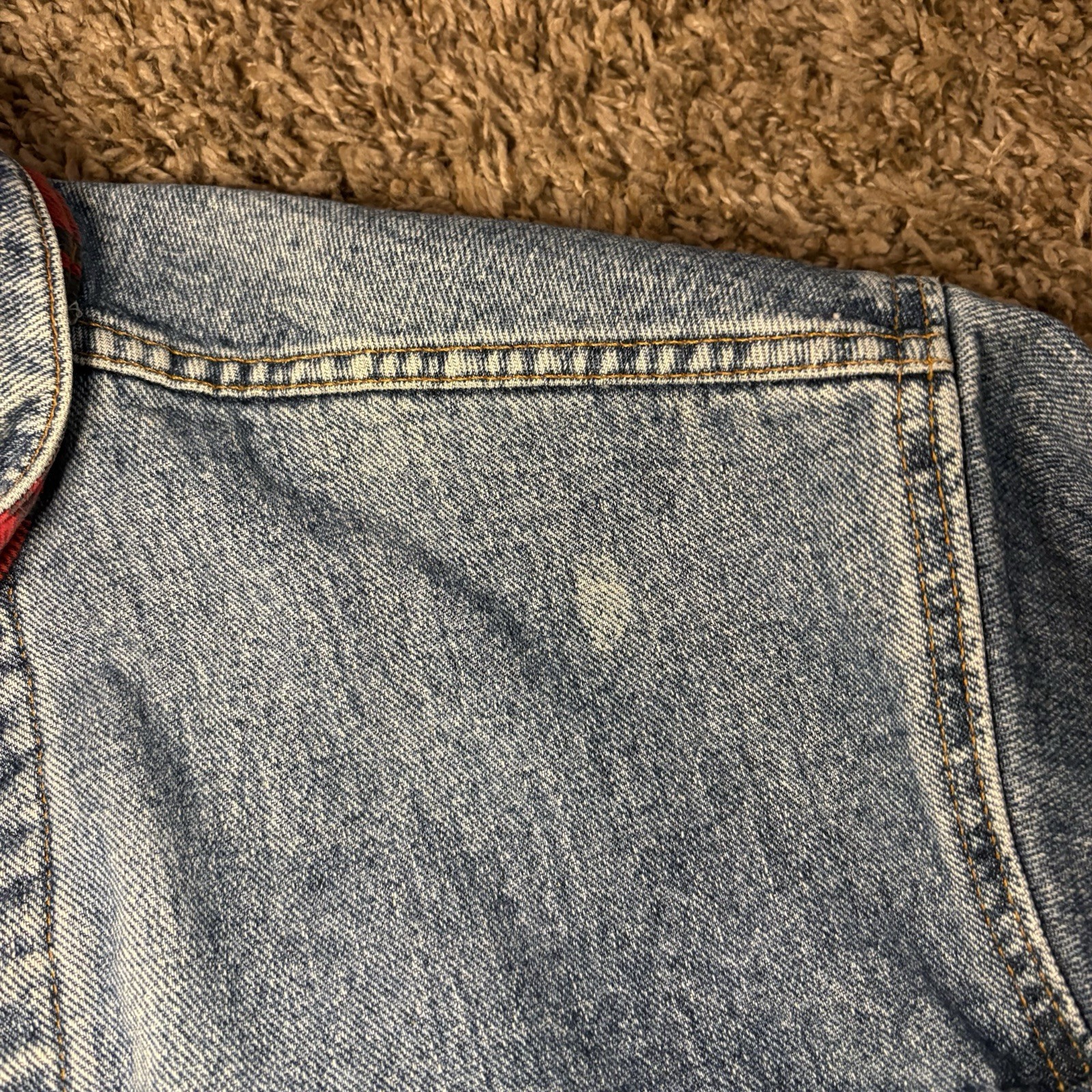 Vtg Levis Denim Trucker Jacket Buffalo Plaid Flannel Lined Sz S 80s