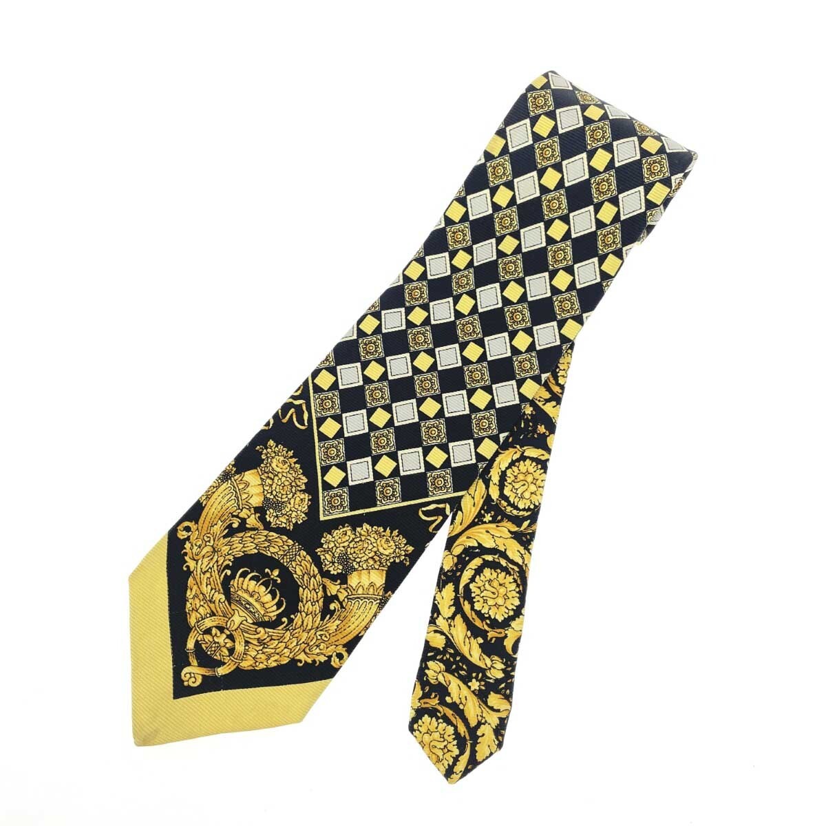 GIANNI VERSACE Necktie Baroque Silk Black and Gold Vintage Authentic From Japan