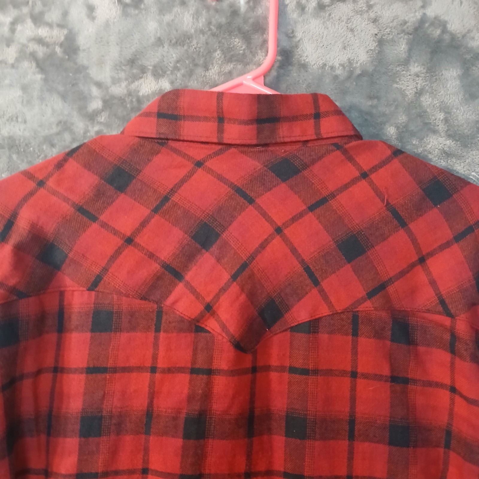 WRANGLER RETRO SHIRT MENS L RED PLAID FLANNEL PEARL SNAP WESTERN