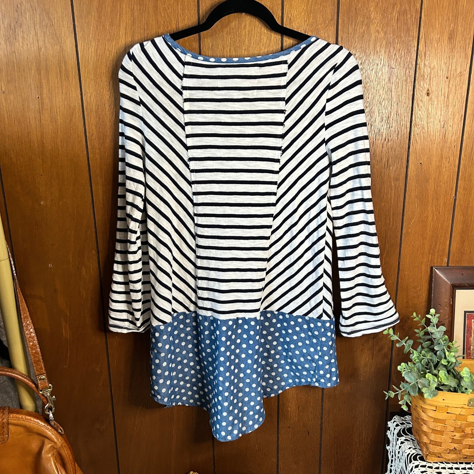 Anthropologie Postmark Blue & White Striped and Polka Dot Long Sleeve Size Small