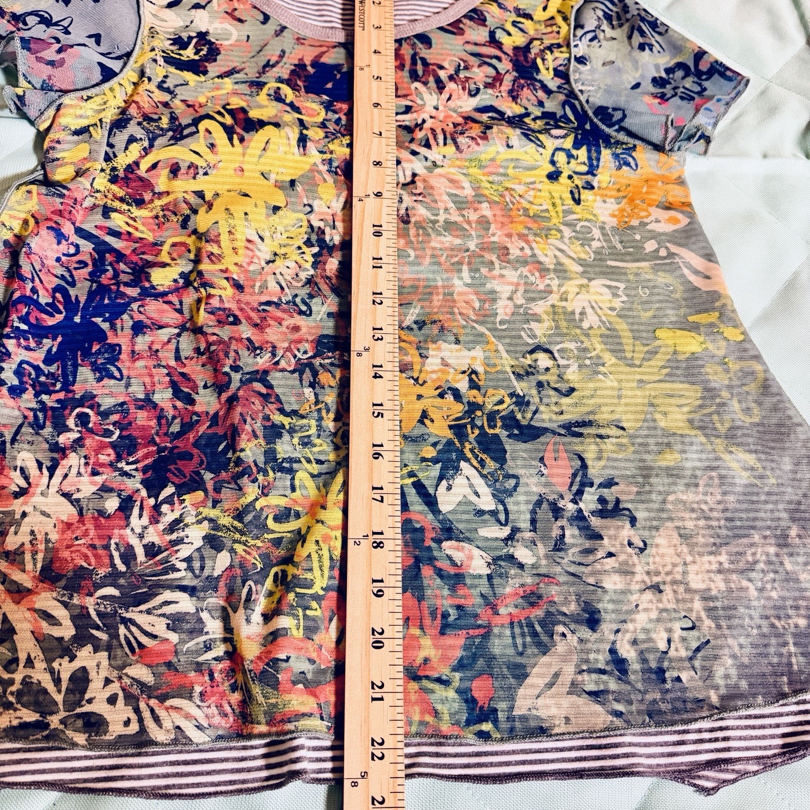 Sundance Shirt Top Sz S Double Layer Short Sleeve Floral Print Green Boho