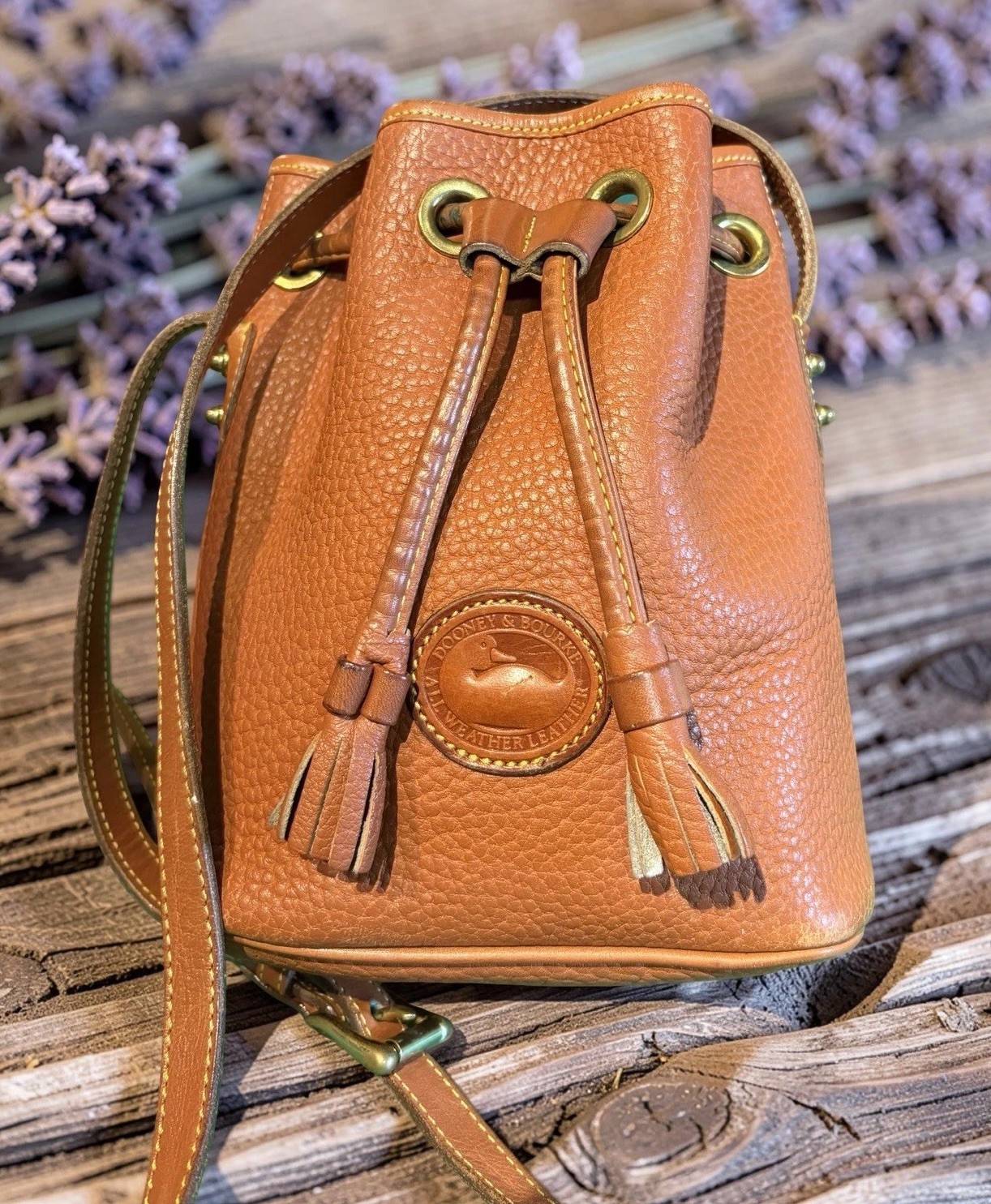 Dooney Bourke Brown Vintage R134 Mini Bucket Drawstring Shoulder Bag Leather