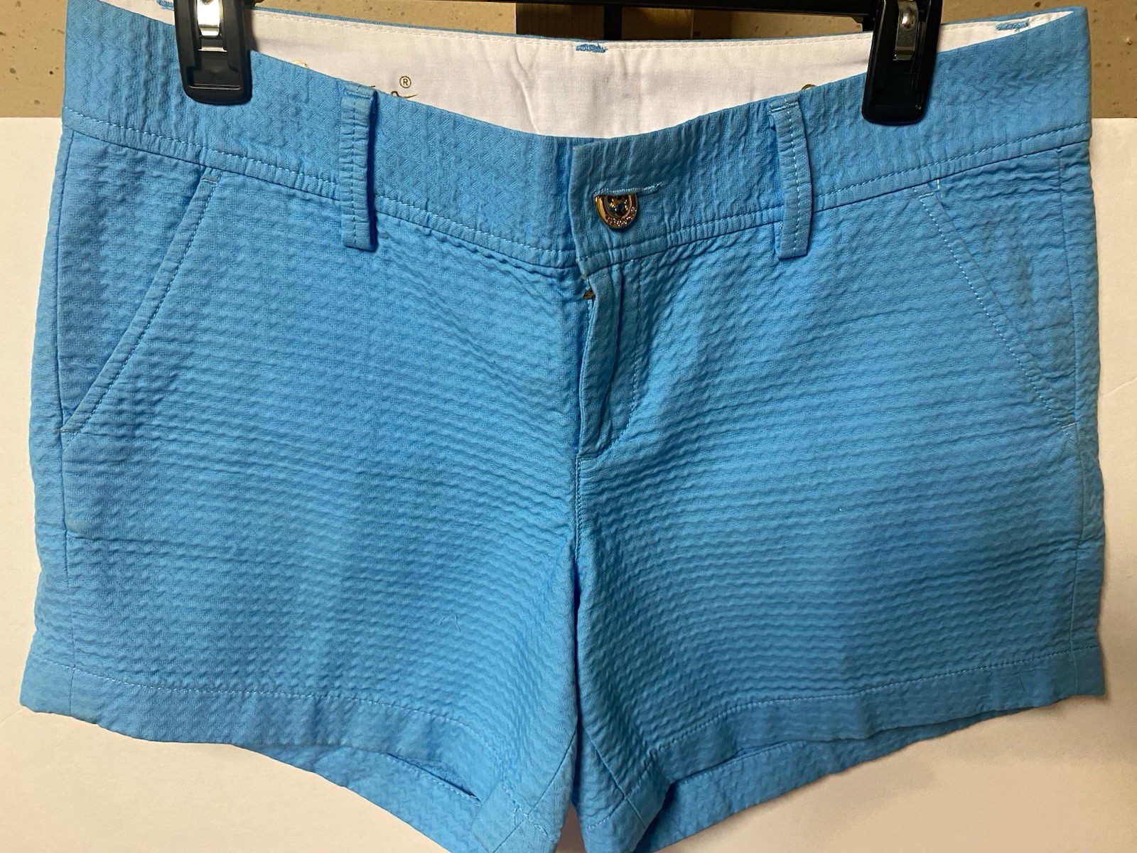 Lilly Pulitzer Callahan Women’s Blue Seersucker Cotton Chino Shorts Size 6