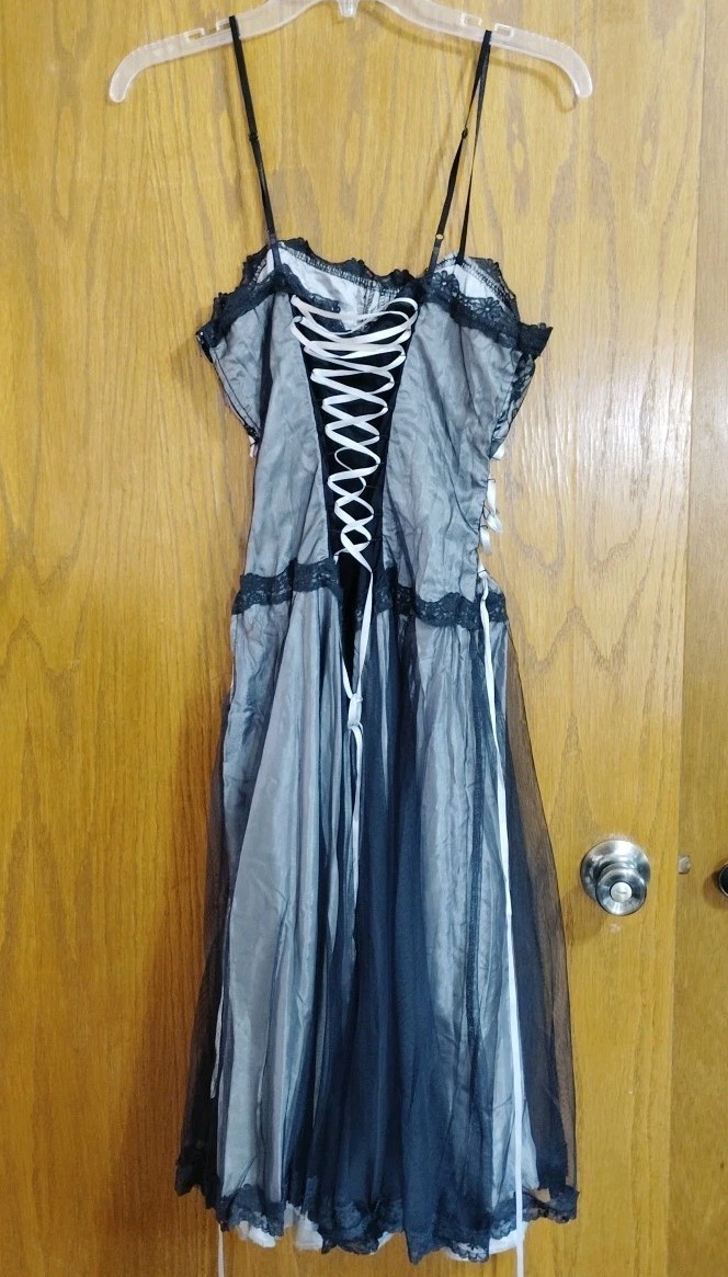 VTG Morbid Threads Sz 2X Lace Up Corset Dress Ren Fair Goth Mesh Ribbon Detail