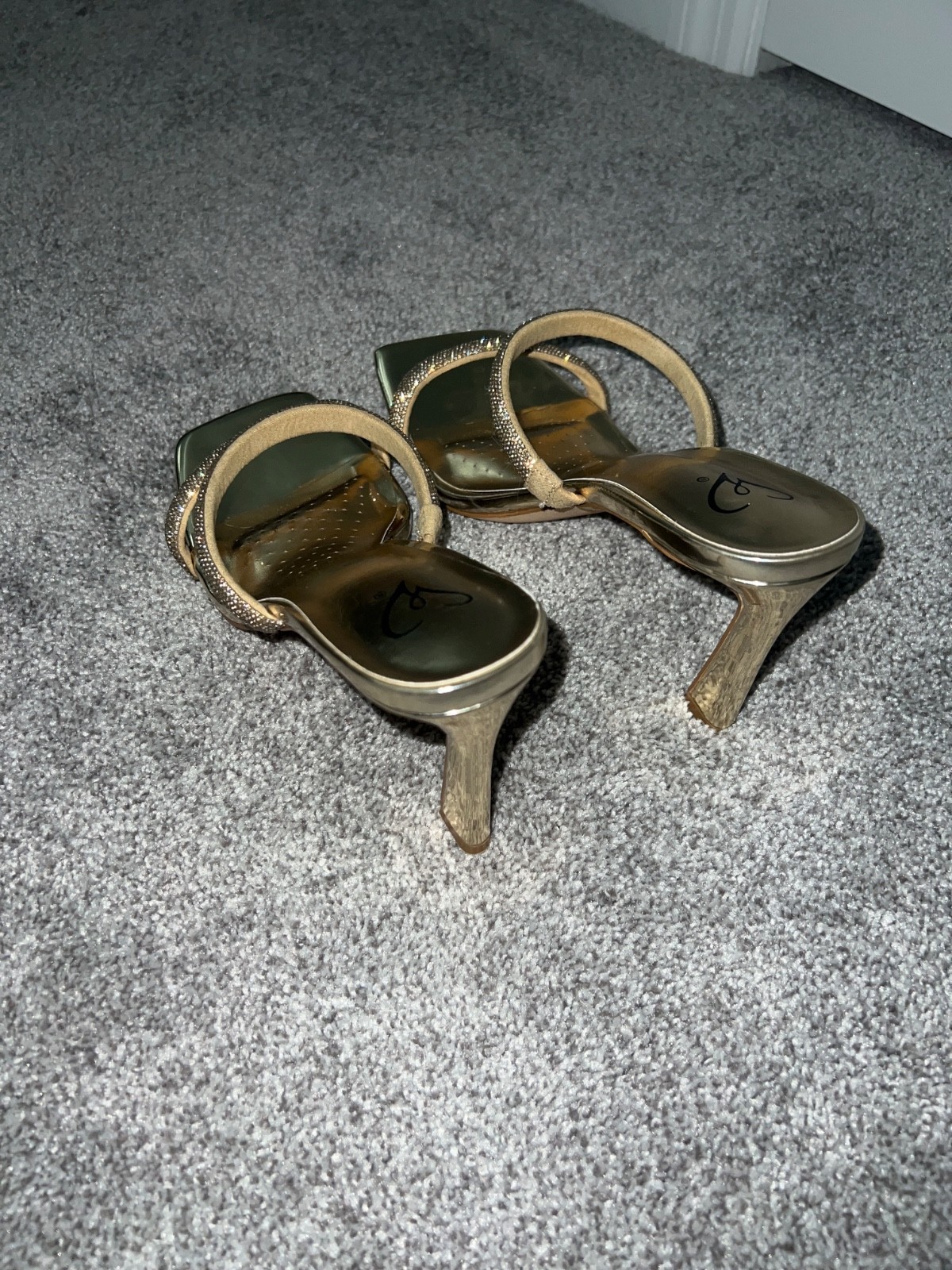gold heels size 8 short heel silver rinestones