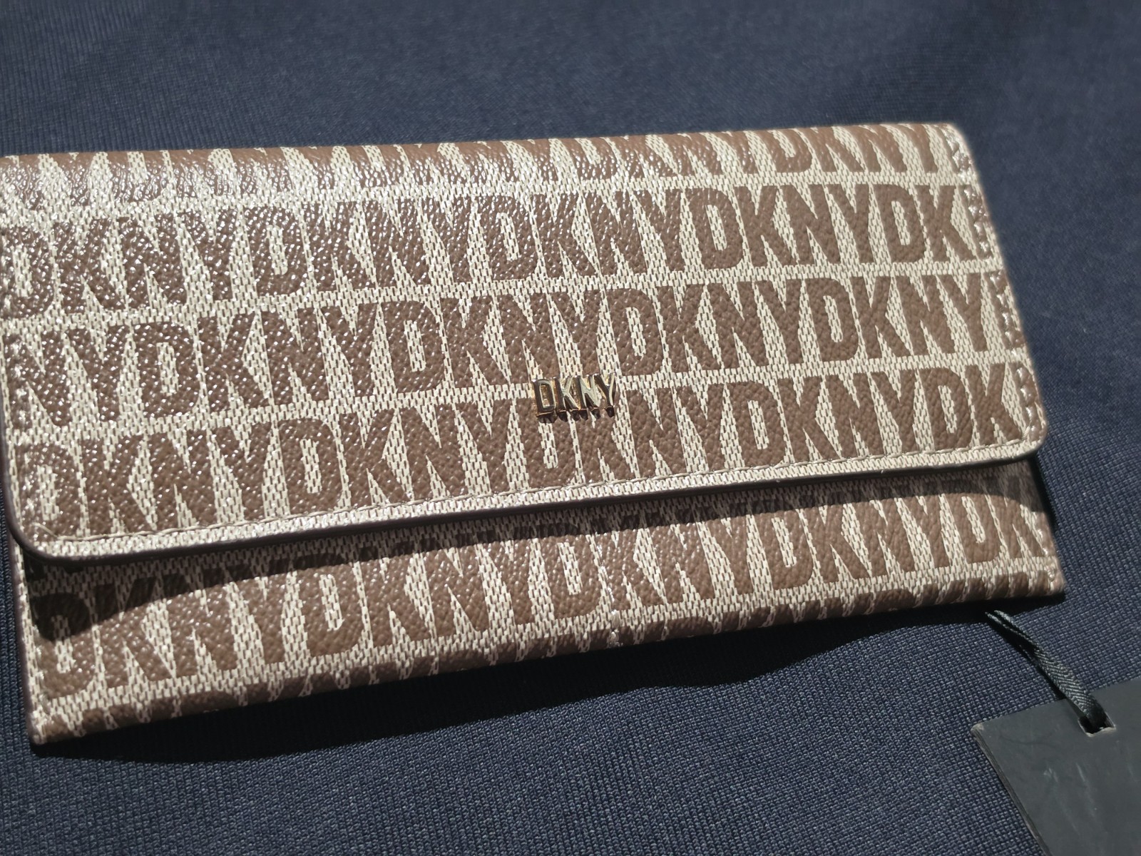 DKNY Women’s Logo Continental Wallet Tan Brown Monogram Faux Leather