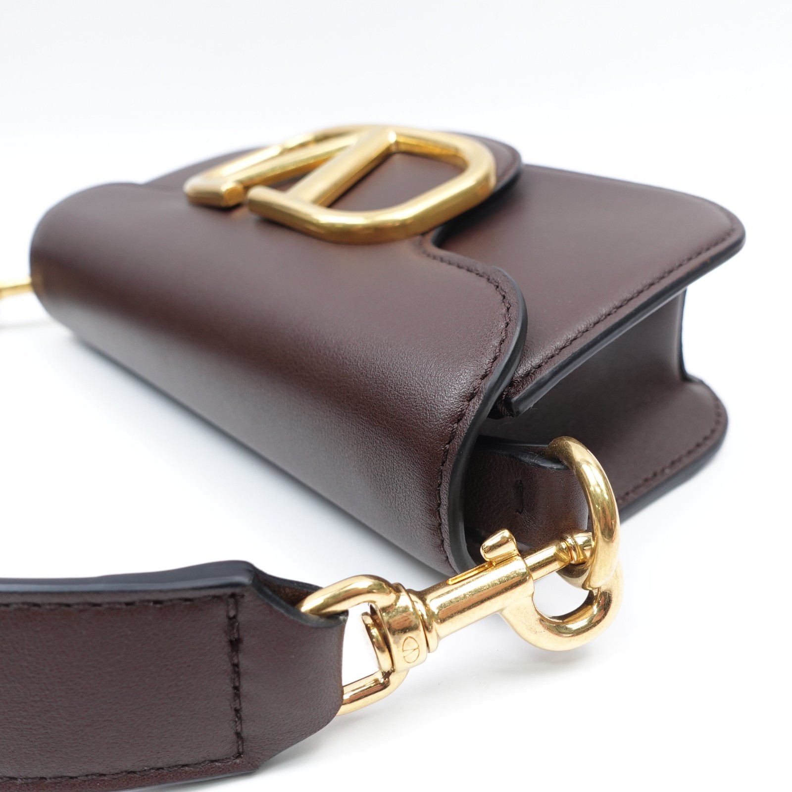 Valentino Super Vee Coffee Leather Shoulder Bag T10336919