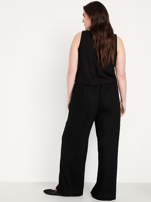 Old Navy High Waisted Linen Blend Wide Leg Pant-Black-Size 2X-NWOT