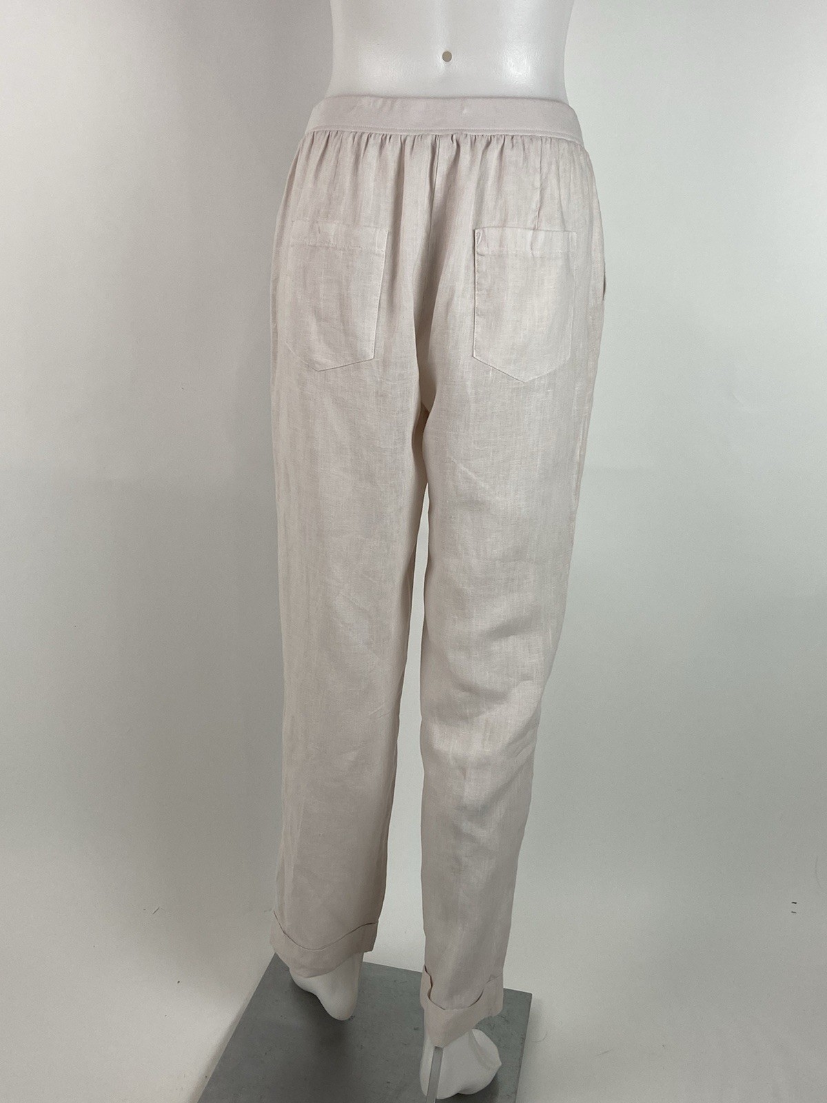 Rosso35 Size 44 Medium Blush Pink 100% Linen Pull on Pants Pockets Cuffed