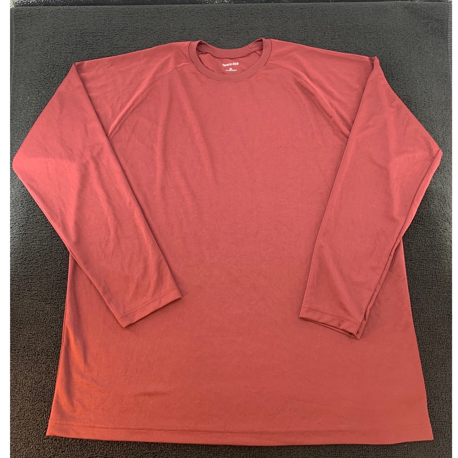 Sport-Tek Mens XL Long Sleeve Crew Neck Athletic T-Shirt Red Polyester