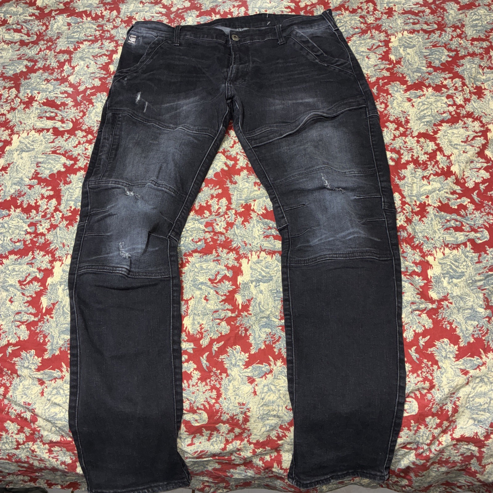 G Start Raw Jeans Sz 38×32 Men Blk Rackam 3D Skinny Distressed Used No Returns