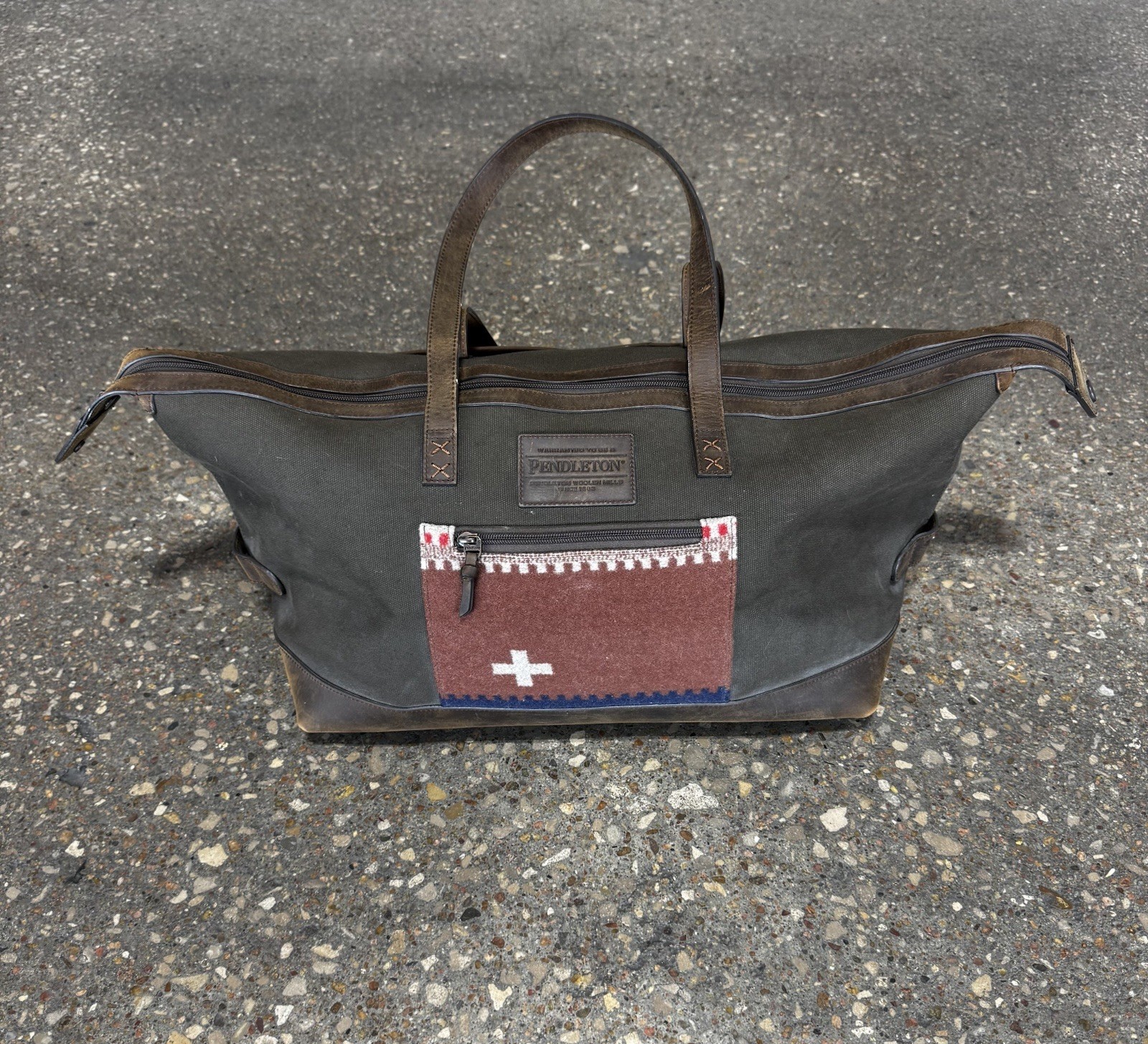 Pendleton Bridger Stripe Weekender Tote Bag Large Green Woven