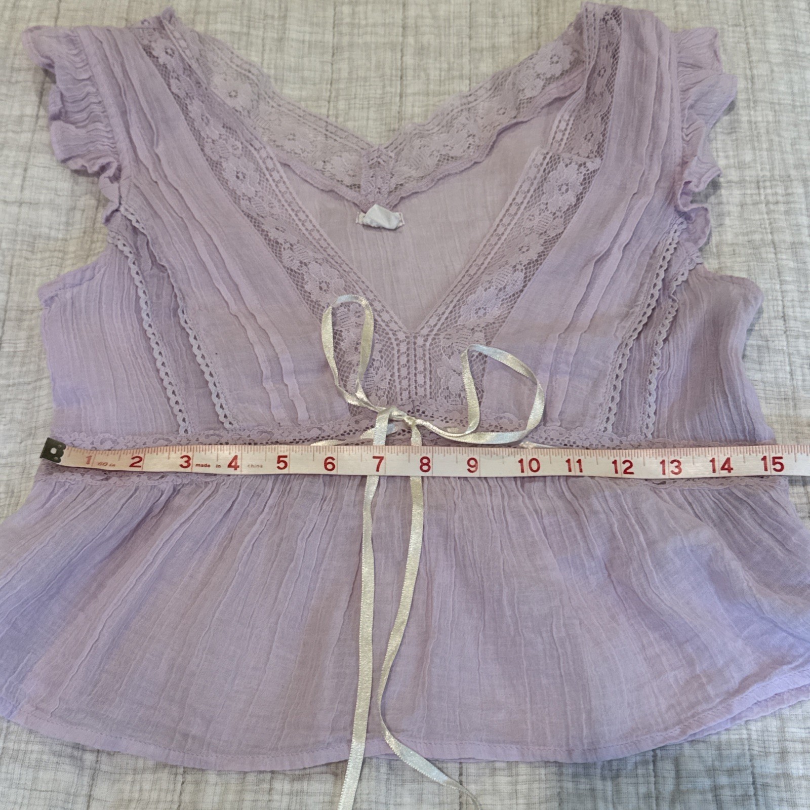 Kimchi Blue Urban Outfitters Sheer Purple Lavender M Tie Waist Ribbon Ruffle Top
