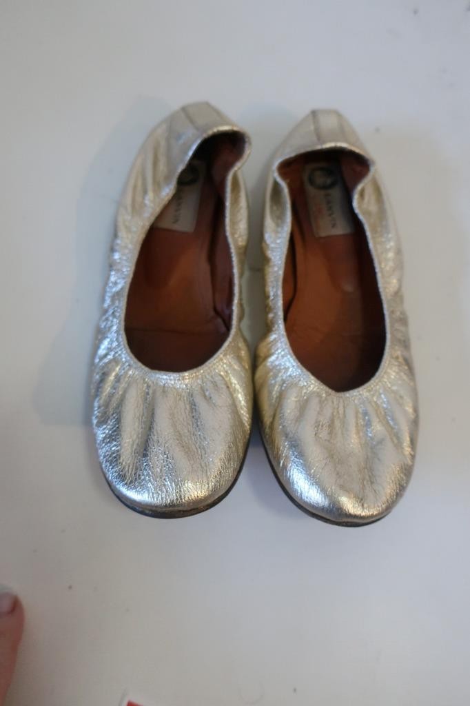 Womens Lanvin Metallic Silver Leather Ballet Flats 40 1/2 /US 10.5