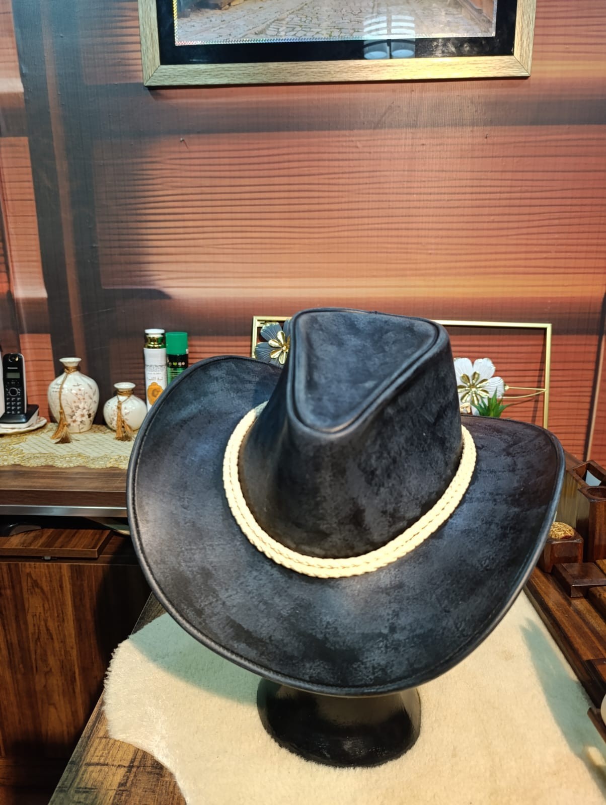 Black Western Cowboy Hat Wide Brim Braided Band Ranch Rodeo Unisex Cattleman Hat