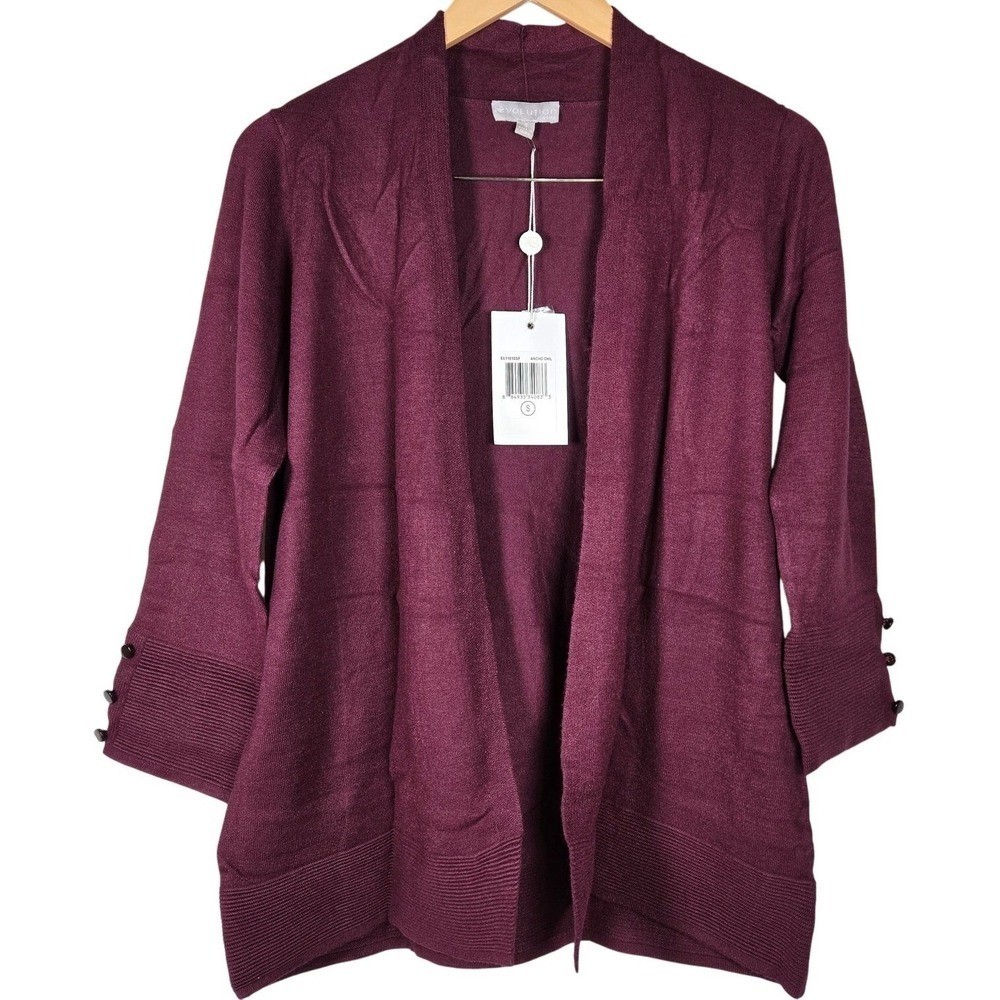 Evolution by Cyrus Womens Small Plum Open Front Cardigan E611810SF NEW