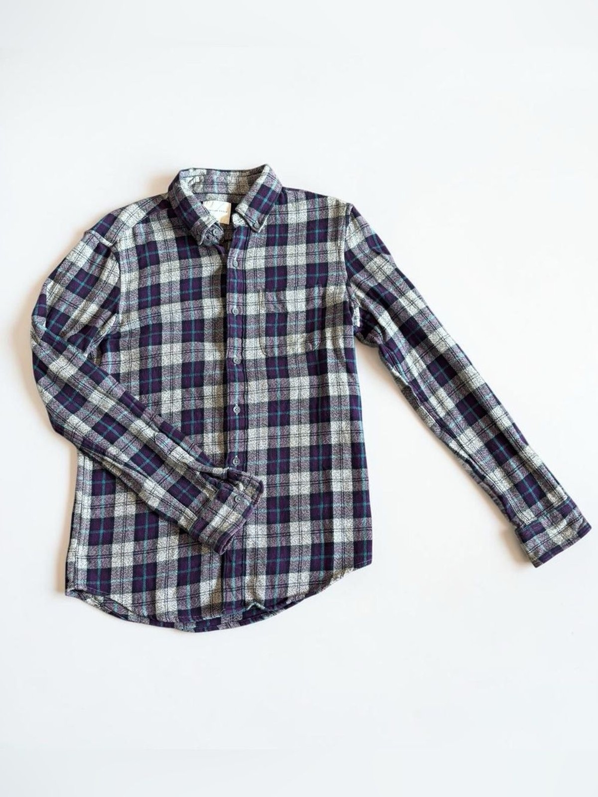 American Eagle Plaid Flannel Shirt Womens XS Purple Blue Button Front