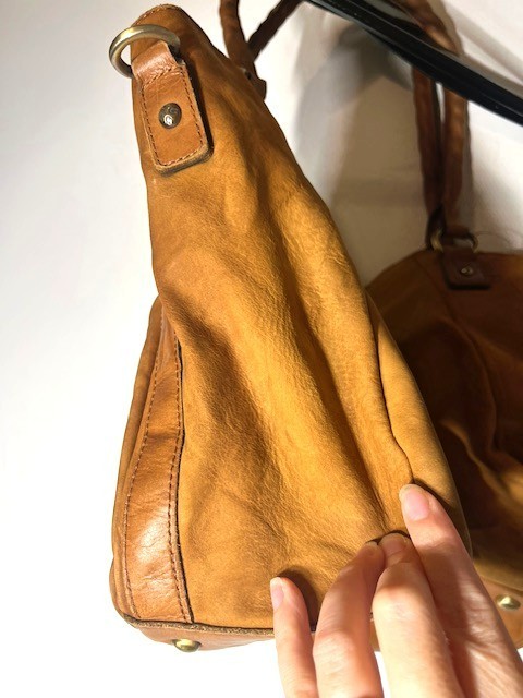 Patricia Nash Distressed Cognac Brown Leather Tassel Bucket Tote Bag