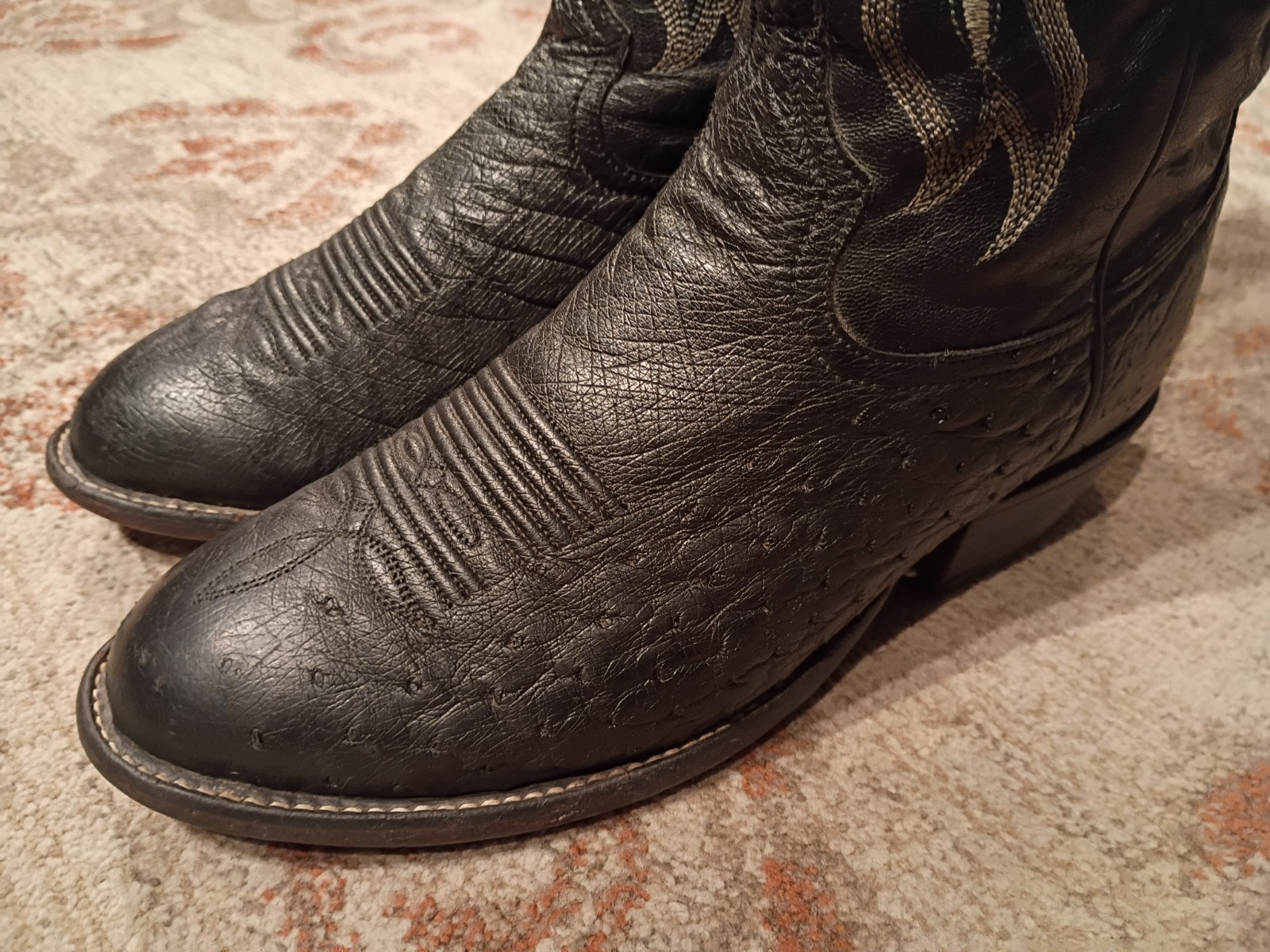 TONY LAMA BONHAM BLACK SMOOTH OSTRICH & LEATHER COWBOY BOOTS #CT871 MEN’S 7D
