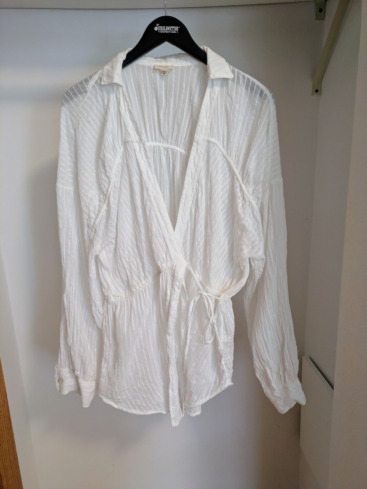 Pilcro White Solid Woven Wrap V-Neck Long Sleeve Tie Blouse Size XL