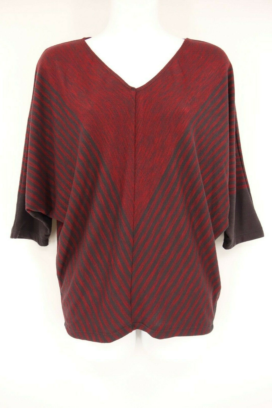 NEW M.S.S.P. Blouse Women’s XS Burgundy Gray Striped Bat Wing Sleeve Top $78