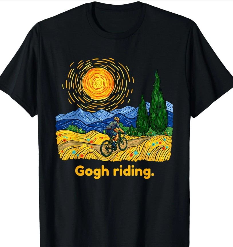 Gogh Riding Funny Cycling Van Gogh Art Bike Coton Unisex Tshirt, new