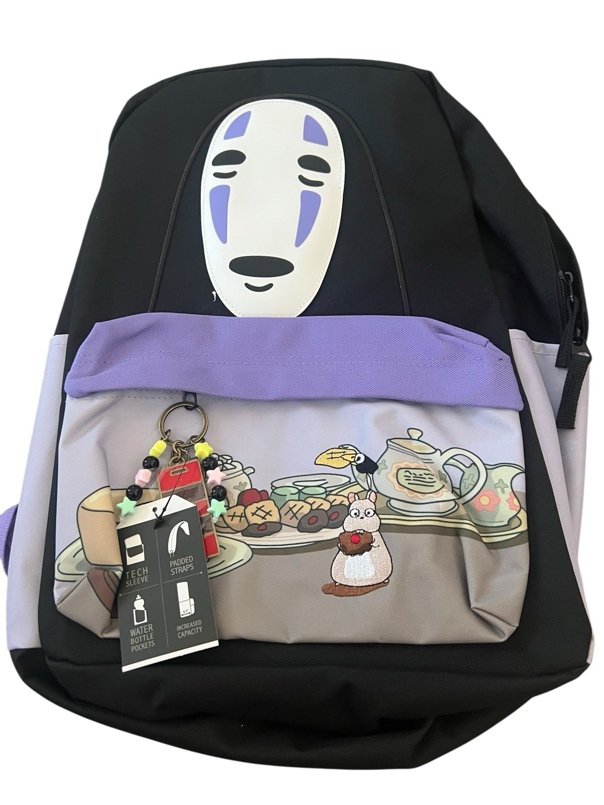 Studio Ghibli® Spirited Away No-Face Backpack Featuring Food Art Black Purple