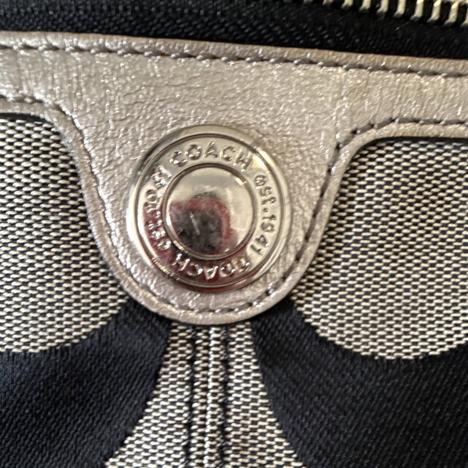 Coach Signature Logo Crescent Shoulder Bag Zip Silver Hardware Charm Pockets