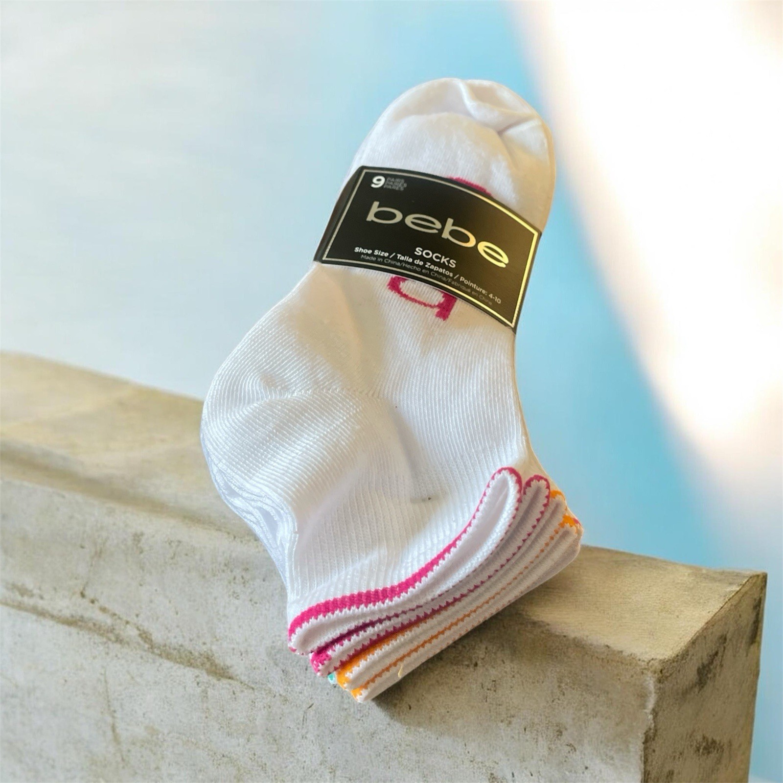 Bebe Logo, 9 Pairs Of Socks Different color Pink/grey/white Size 4 -10