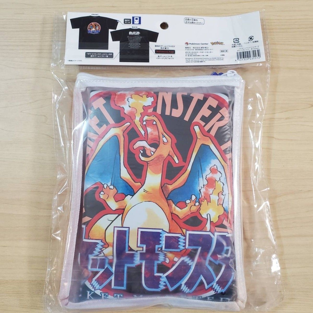 [L]Pokemon Center 30th Anniversary Charizard T-shirt Red Game Boy Pouch Retro JP