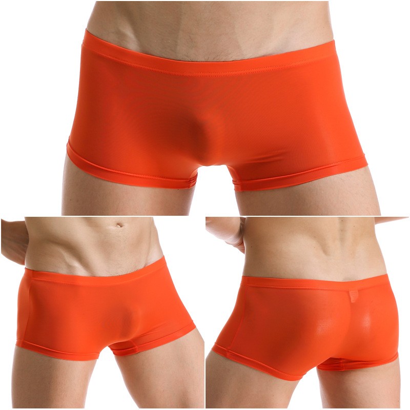 Men’s Summer Ice Silk Boxer Briefs One Piece No Show Low Rise Sport Underwear