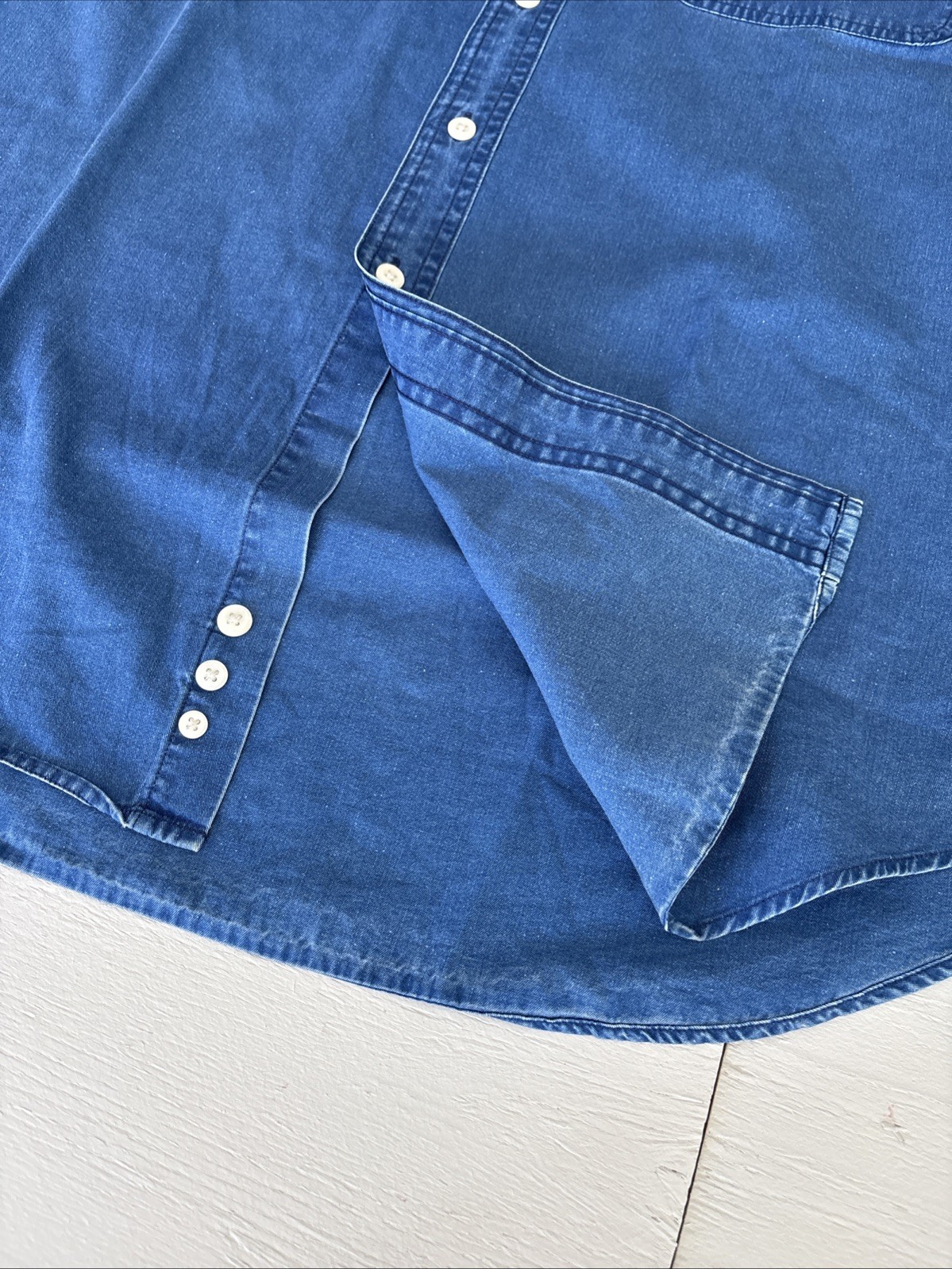 Norsport Men’s Band Collar Blue Denim Cotton Shirt Sz XL