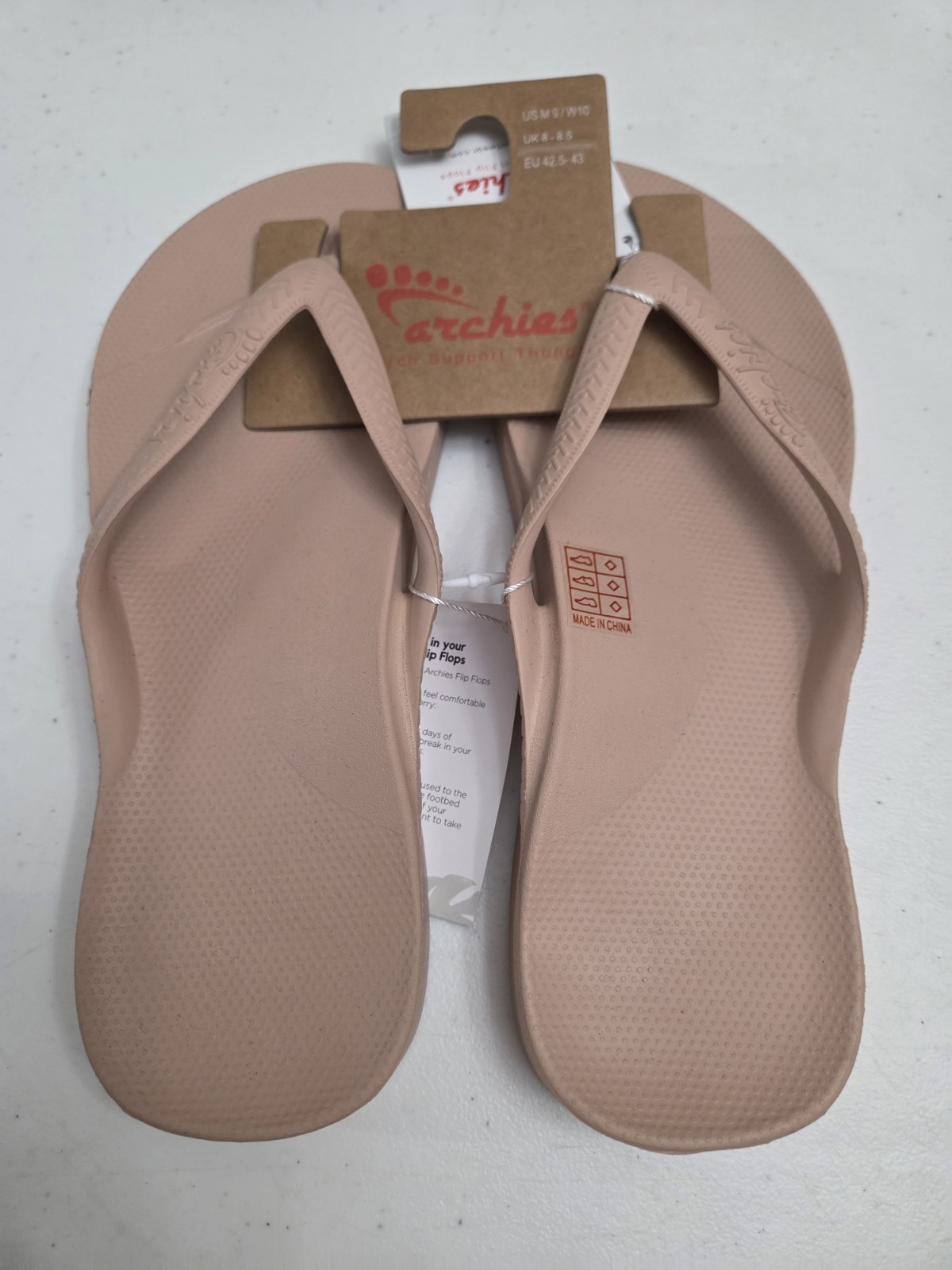 ARCHIES Taupe Arch Support Flip Flops Unisex Men 9 Women’s 10