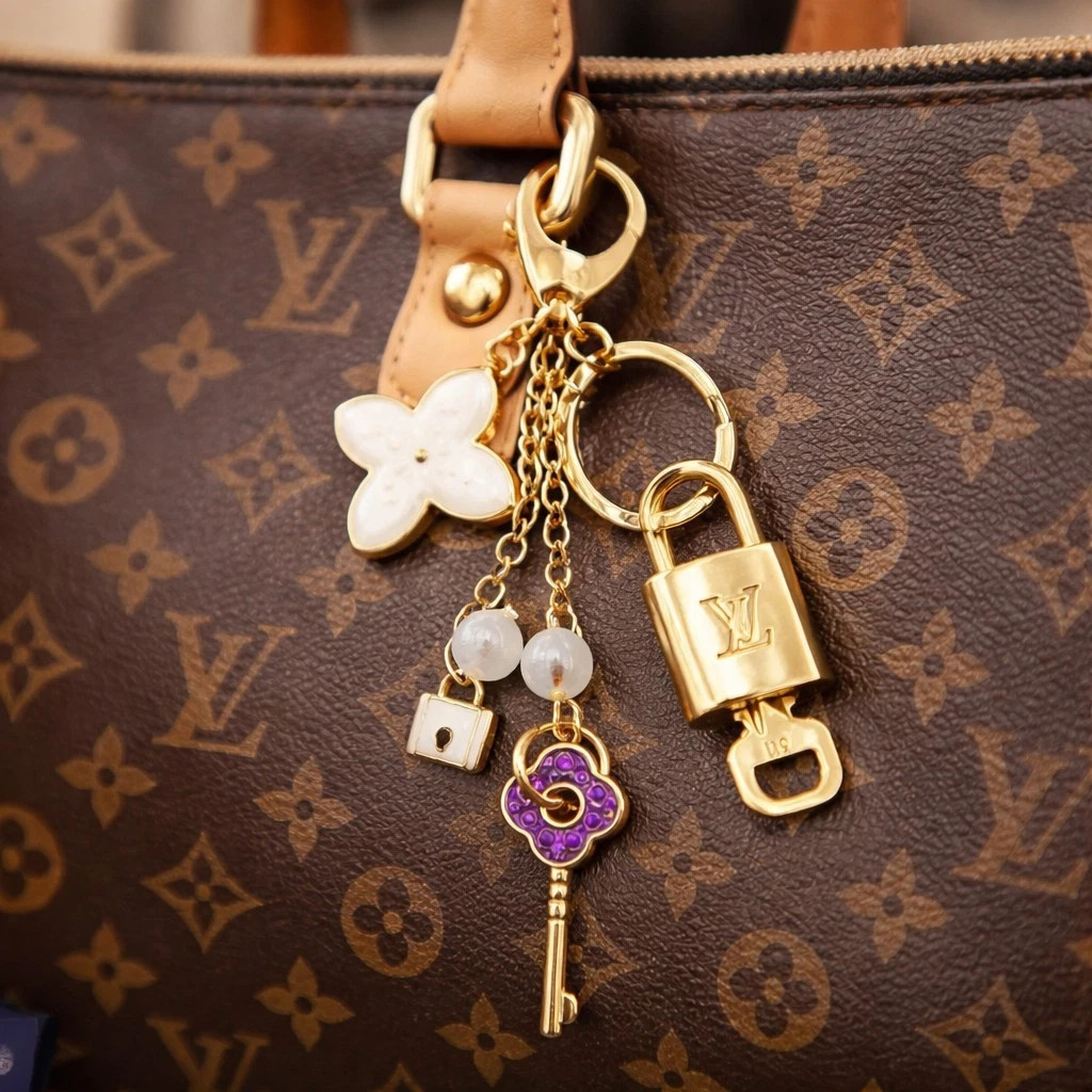 Louis Vuitton Authentic Gold Padlock 🔑 Key + Stylish Unbranded Bag Charm
