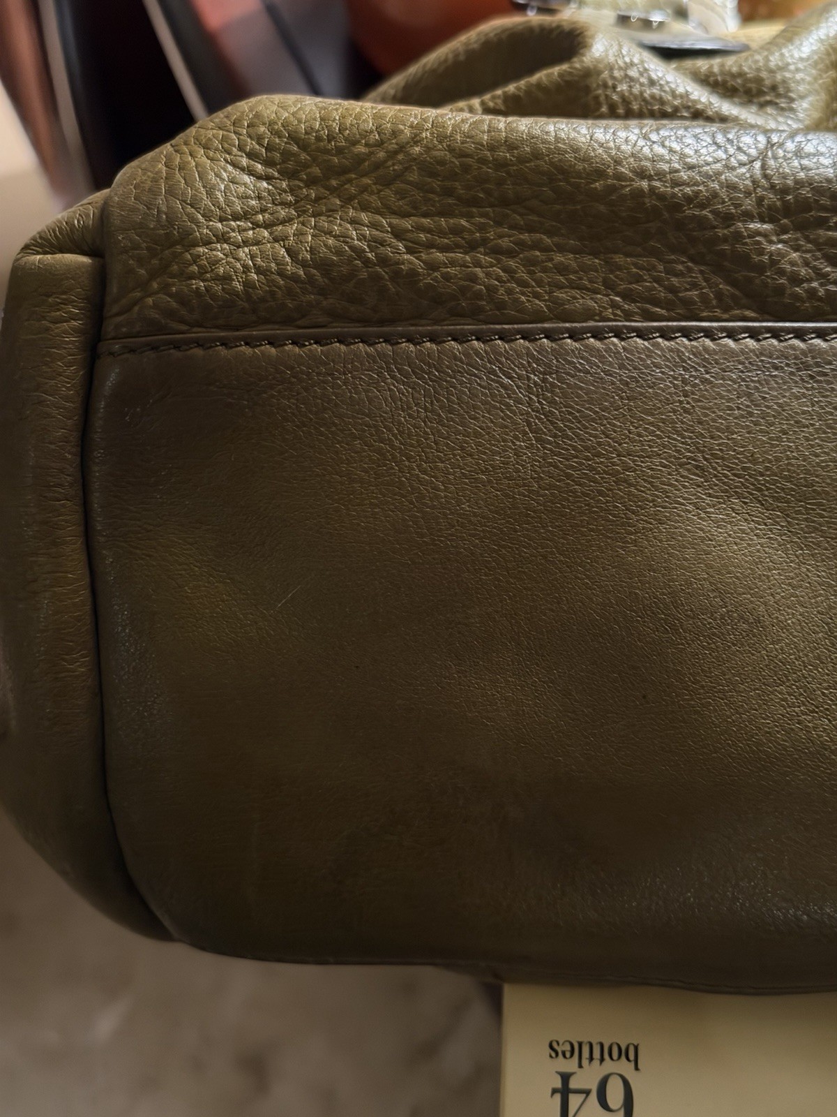 B. Makowsky Olive Green Pebbled Satchel Top Handle Zip Silver Detach Strap