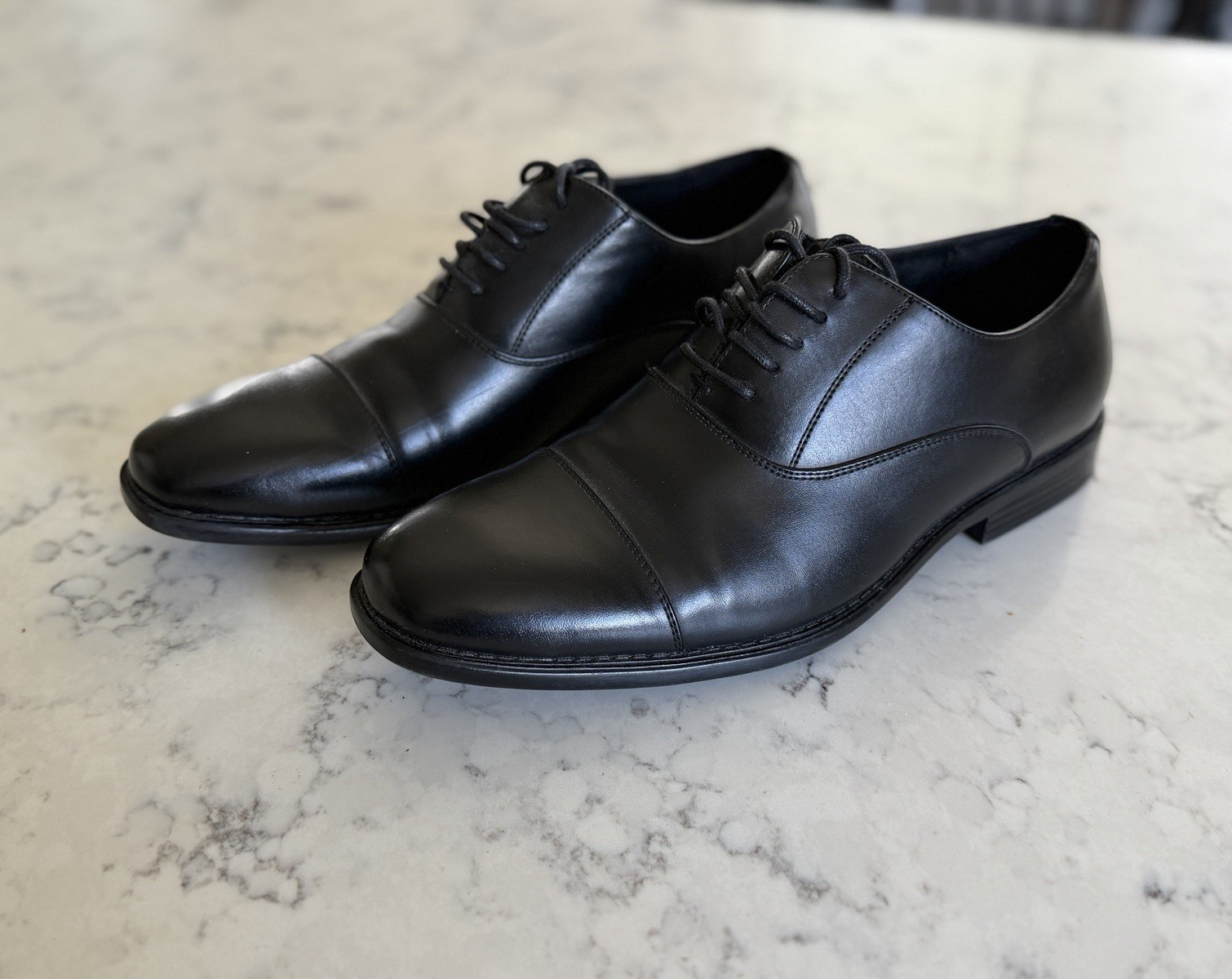 Bruno Marc Men’s Black Cap Toe Oxford Dress Shoes Lace-Up Faux Leather 9