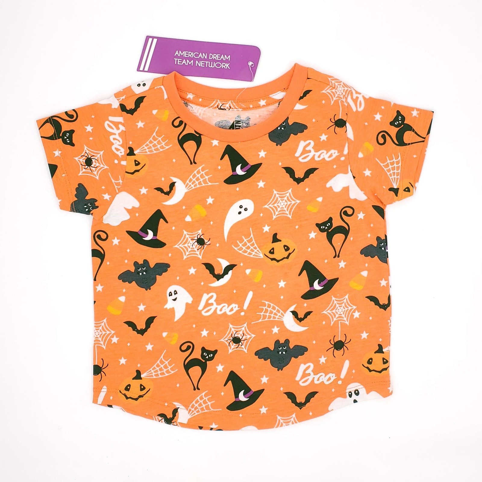 ADTN Girls’ Short Sleeve All Over Halloween Print T-Shirt Orange 4T