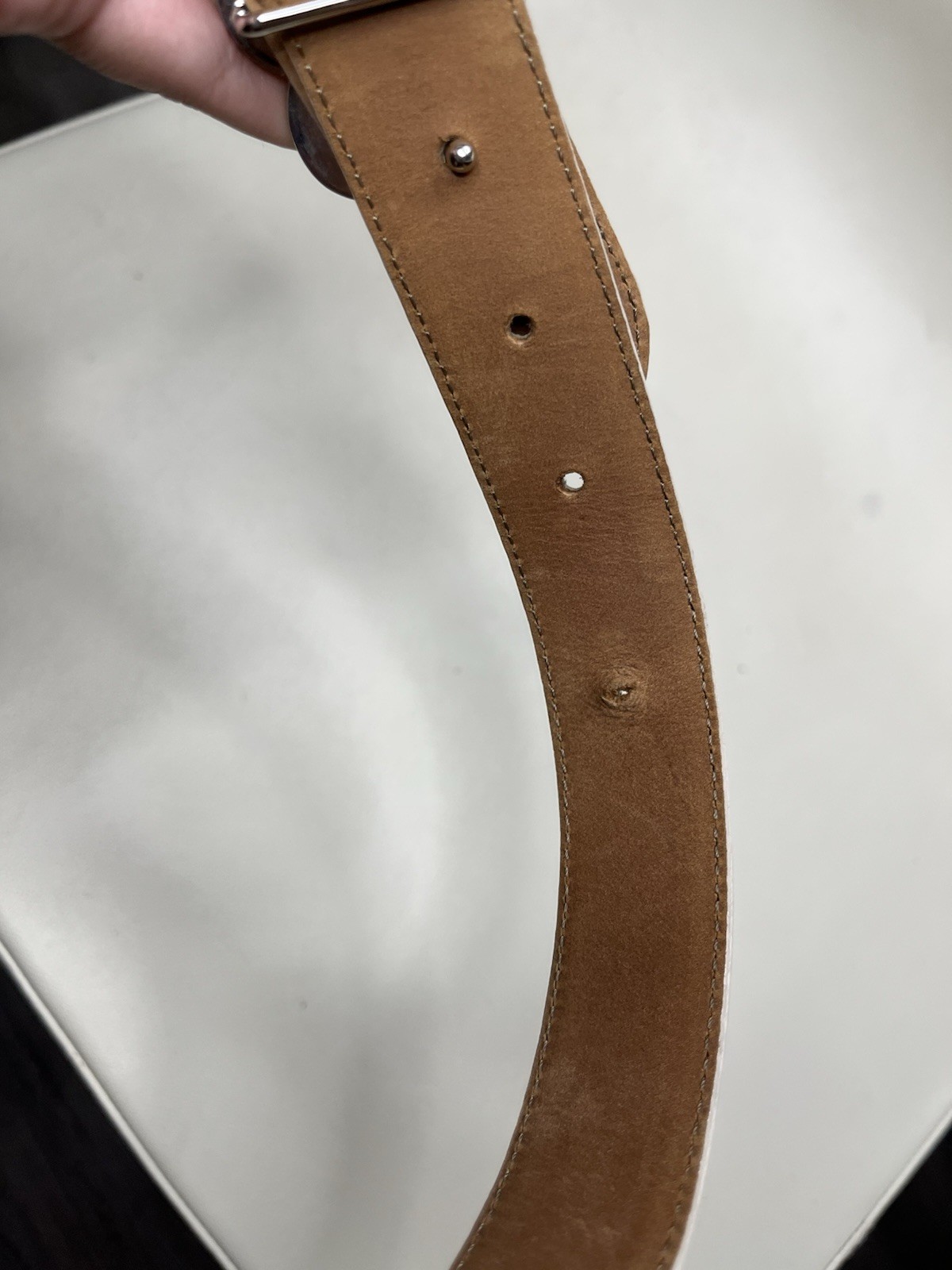 Moschino Redwall Tan Beige Patent Leather Heart Buckle Belt Size 44 Italy