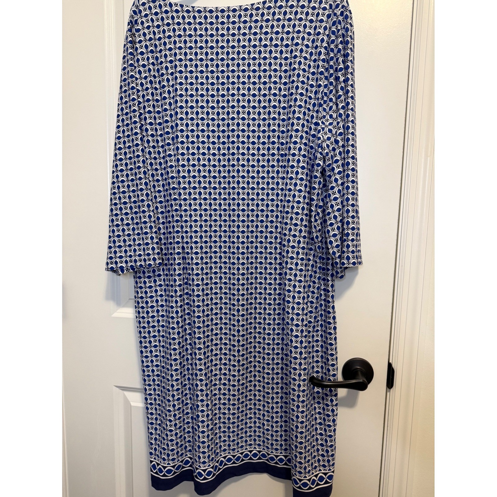 Talbots Faux Wrap Jersey Dress Womens 3X Blue White Excellent Geometric
