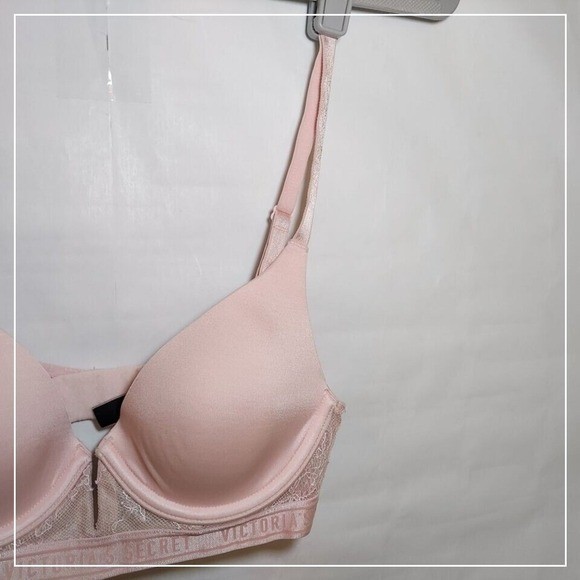 Victoria Secret Bra 32B Pink Supportive Everyday T Shirt Plunge Longline Top