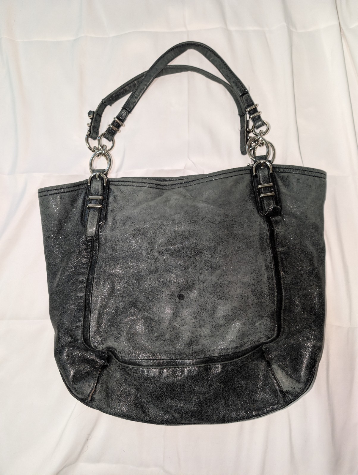 Coach Kristin Pinnacle Leather Tote Bag F19385 Black Shimmer
